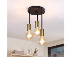 Thijox - 3-Light Hangende Plafondlamp E27 Zwart en Goud - Vintage Plafondlamp met 3 Spots - Moderne Industriële Kroonluchter voor Eetkamer, Keuken, Ga