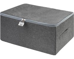 Thijox - Afsluitbare opbergdoos met deksel, grijze opvouwbare stoffen box, afsluitbare kist voor beddengoed, kleding en speelgoed (40 x 30 x 21 cm)