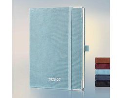 Thijox - Agenda 2026 2027 A5 Weekplanner - Luxe PU-Leren Kaft Hemelsblauw - 18 Maanden Schoolagenda met Horizontale Weekoverzichten en 80 Grams Papier