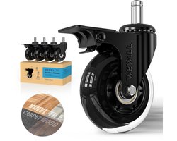 Thijox - Bureaustoelwielen Set van 5 - 11x22 mm met Rem - Vervangende Wielen voor Bureaustoelen - Zwart - Stille en Duurzame Wielen voor Thuis en Kant