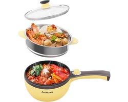 Thijox - Elektrische Hot Pot met Stoompan 1,5L - 20 cm Mini-Braadpan - Anti-aanbak Multikoker voor Slaapzaal, Feest, Camping, Keuken - Geel