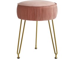 Thijox - Fluwelen Ronde Voetensteun Kruk Ottoman - Make-up Ijdelheid Bijzettafel - Fluwelen Kaptafel Stoel - Poef Bank Kruk - Gouden Stalen Poten - Ro