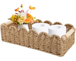 Thijox - Gevlochten Opbergmand voor Badkamer en Woonkamer, Rieten Mand met Houten Handgrepen, 34,5 x 16 x 10 cm, Bruin, Ideaal voor Toiletpapier, Keuk