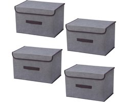 Thijox - Grijze Opbergdozen - Opvouwbare Stoffen Organizer-boxen met Deksel - Linnen Stof voor Kledingopslag, Speelgoed en Textiel - 4 Pack (36x23x24