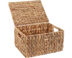 Thijox - Grote Rieten Plankmanden met Deksel, Natuurlijke Zeegras Opbergmanden voor Thuis, Bureau-Organizer, Rechthoekige Dozen voor Kantoor en Appart
