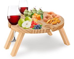 Thijox - Inklapbare Wijntafel, Draagbare Picknicktafel van Hout met Glazen Houder, Ideaal voor Camping, Tuin, Strand en Feesten