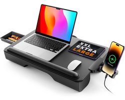Thijox - Laptopkussen Laptopstandaard Comfortabel Leer Tot 17 Inch Met Polssteun Telefoonhouder Lade Voor Bank Bed Tafel