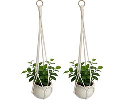 Thijox - Macramé Plantenhangers 2 Stuks, Katoenen Touw, Hangplantenpot voor Kamerplanten, Plantensteun met 2 Haken voor Binnen en Buiten, Balkon, Raam