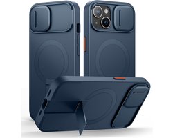Thijox - Magnetische Hoes iPhone 13/14 - Schokbestendige Beschermhoes met Schuifcamera-Hoes en Verstelbare Standaard - Blauw - Stijlvol en Functioneel