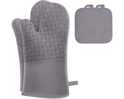 Thijox - MILcea Ovenhandschoenen Set van 4 - Grijze Hoogwaardige Ovenwanten en Pannenlappen met Extra Lengte en Breedte voor Keuken en BBQ - Veilig en
