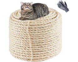 Thijox - Natuurlijk Sisaltouw 8mm x 60m - Wit Vervanging voor Kattenkrabbers, Tuin, Bloempot en Tafel - Inclusief Beschermende Handschoenen