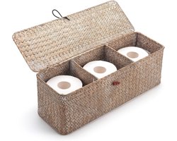 Thijox - Opbergmand Zeegras met Deksel - Geweven Opbergmand voor Toiletpapier, Snacks en Speelgoed - Groot Compartiment 42x14x14 cm - Natuurlijke Hand