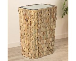 Thijox - Prullenbak Keuken Boho 12 Liter - Pop-up Deksel Vuilnisbak - Rotan Afvalbak voor Badkamer, Kantoor en Keuken - Geurbestendig Beige Smalle Bak