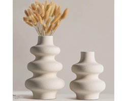 Thijox - Set van 2 Beige Keramische Ronde Vazen voor Moderne Woondecoratie, Boheemse Decoratieve Vazen, Perfect voor Bruiloft, Eetkamer, Kantoor en Mi
