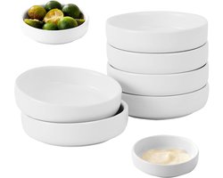 Thijox - Set van 6 Keramische Sojasauskommen 9x9x2,4 cm - Ronde Dipschalen voor Sushi, Ketchup, Saladedressing - Stapelbare Mini Sauskommen in Wit - I