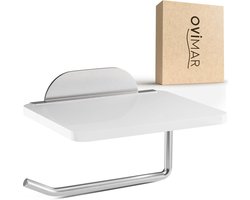 Thijox - Toiletpapierhouder met Glazen Legplank, Zelfklevend, Zilver, Wc-Rolhouder met Plank voor Badkamer, 3m Plakband, Modern & Functioneel