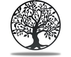 Thijox - Wanddecoratie van metaal, levensboom, silhouetkunst, moderne woondecoratie, zwart, 28 x 28 cm, voor binnen en buiten, tuin, woonkamer, slaapk