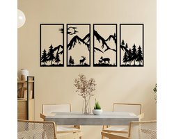 Thijox - Wanddecoratie van Metaal Set van 4 voor Slaapkamer, Badkamer, Woonkamer - Moderne Muurkunst met Bergen en Bossen - Unieke Wooncultures Decora