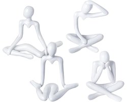Thinker Standbeeld Set van 4 - Mini Thinker Sculptuur - Witte Abstracte Beeldjes - Home Decor Moderne Stijl - Moderne Kunst Sculptuur - voor Thuis Woonkamer Kantoor Tafel Artistieke Decoratieve Accessoires
