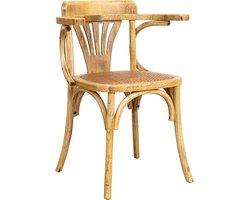 Thonet stoel met armleuningen in massief eiken afwerking en rotan zitting