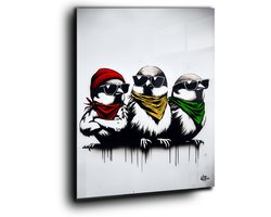Three bad ass little birds. Amsterdam - Meerdere kleuren - Canvas 30 x 40 cm Ge