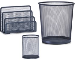 Thuis kantoor luxe bureau inrichting complete set 3-delig metaal antraciet-kleurig - Zeller accessoires