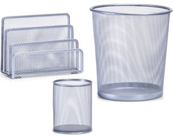 Thuis kantoor luxe bureau inrichting complete set 3-delig metaal zilver-kleurig - Zeller accessoires