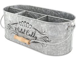 Thuis Verzinkte Metalen Keukengerei Doos met Comfortabele Handgreep voor Keukenblad / Eettafel met Scheiders Bestekopslag Organisator voor Papieren Borden, Servetten en Bestek.