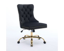 Thuisbureau Stoel 64x49x91-98cm Stoel Zwart Fluweel Verstelbare Draaistoel Met Gouden Metaalbasis Tufted Knopen Voor Thuis Kantoor