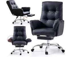 Thuisbureaustoel met voetsteun, Criss Cross stoel met wielen en opklapbare armen, PU-lederen kantelbare ergonomische directiestoel, comfortabele rollende computer thuiskantoorstoelen (zwart)