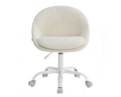 Thuiswerkstoel, draaibare bureaustoel 60×60×(80-90) cm, Wit, in hoogte verstelbaar, dubbel verdikt schuimkussen, comfortabel en stevig, ademende linnenmix stof, geschikt voor studeerkamer en slaapkamer