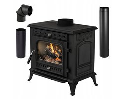 THUNDER HELIOS - Vrijstaande houtkachel - 9,8 kW - Gietijzer - Inclusief rookpijpen