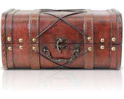 Thunderdog Janis klein - schatkist voor piraten 28 x 18 x 14 cm - houten kist met slot - piratenschatkist piratenkist