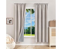 Thuys - 100% Verduisterende Gordijnen Set van 2 – 175 x 140 cm – 5-Laags Thermisch Isolerend – Geluidswerend – Linnenlook – Grijs-Wit