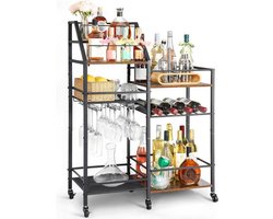 Thuys – Barkast – Drankkast – Barmeubel – Vinoppbevaring Med Barvogn – 44 x 18 x 33cm – Zwart