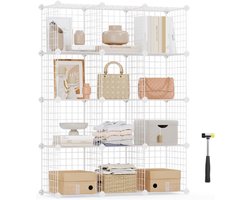 Thuys – Boltless Opbergkast 12 Vakken – Staande Kast – Met Opbergvakken – Inclusief Rubberen Hamer – 93 x 31 x 123 cm – Wit
