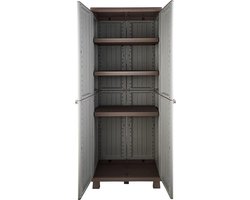 Thuys Hoge Tuinkast Kunststof Houtlook – Opbergkast met 2 Deuren & 3 Verstelbare Planken – Weerbestendig – 170 cm – Grijs