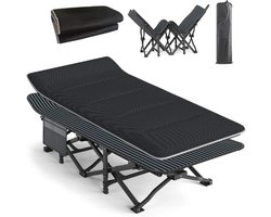 Thuys – Kampeerbed – Voor Volwassenen – Campingbedje – Veldbed – Inklapbaar Ligbed – Eenpersoons – Sterk Frame – 200KG Belastbaar – Zwart
