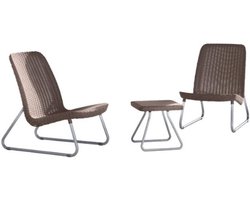 Thuys – Lounge Set Rio – Rotanlook Kunststof Tuinset – 2 Stoelen en Salontafel – 77,5 x 76 x 54 cm – Bruin