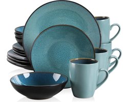 Thuys – Luxe Serviesset – 4 Persoons – Porselein – Bordenset – 16 Delig – Stijlvol Design – Hoogwaardige Materialen – Turqoise
