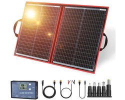 Thuys – Luxe Zonnepanelen – Compleet Pakket – Opvouwbaar – Camper – Inclusief Accessoires – Modern Design – Zwart/Rood