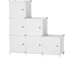 Thuys - Modulaire Opbergkast met 6 Kubussen – Met Deuren – 30 × 89,9 × 125 cm – Kunststof & Metaal – DIY – Grote Opbergruimte