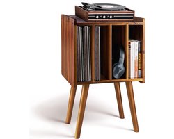 Thuys – Platenspeler Meubel – Stand Met Vinyl Opbergvakken – Rustieke Platenopbergkasthouder – Voor 100 albums – Draaitafelstandaard – Bruine Bijzettafel