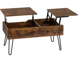 Thuys Salontafel – Uitklapbaar – Met Opbergruimte – Office Tafel – Verstelbaar Tafelblad – Duurzaam & Stabiel – Vintage Bruin