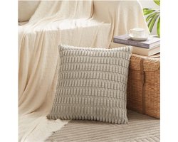 Thuys – Set van 4 Boho – Kussenslopen – 40 x 40 cm – Neutraal – Pluizig Corduroy Kussenovertrekken – Grijs En Taupe