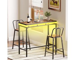 Thuys Statafel met LED-Verlichting – Zwevend Effect – Smalle Bartafel / Consoletafel – Industriële Keukenbar met RGB-Licht & Muzieksynchronisatie – Vintage Bruin/Zwart