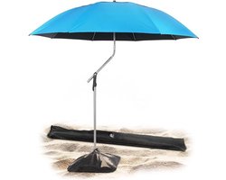 Thuys – Strandparasol & Tuinparasol – Met Draagtas – Blauwe Parasol Met Zandanker – Hoge UV Bescherming 99% / UPF 50+ – RVS – Verstelbaar