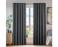 Thuys - Verduisterende Gordijnen Set van 2 – 175 x 140 cm – Thermisch Isolerend – Geluidswerend – Plooiband – Donkergrijs
