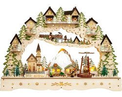 Thuys – Verlichte LED XL Houten Lichtboog – Betoverend Berg – Kerstdorp Met Draaiende Piramide En Transformator