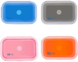 tiddlers & nippers Foldable Snack Box | Food Grade Silicone & PP | Leakproof & BPA Free | Microwave, Freeze & Dishwasher Safe (Except Lid) (Set of 4 - Blue, Pink, Grey, Orange)